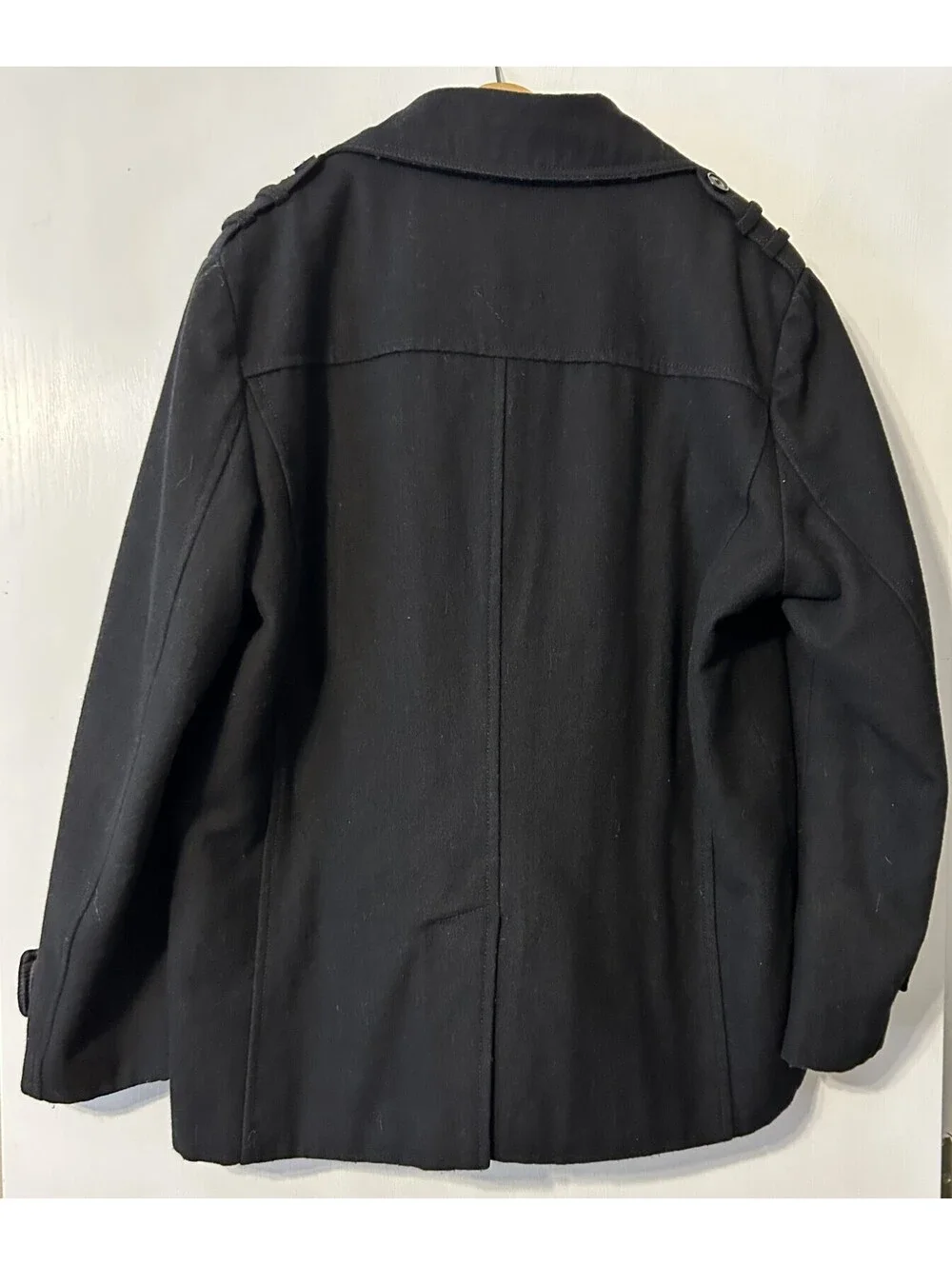 Kenneth Cole Double Breasted Wool Peacoat Men's Sz L Black Elegant Nautical